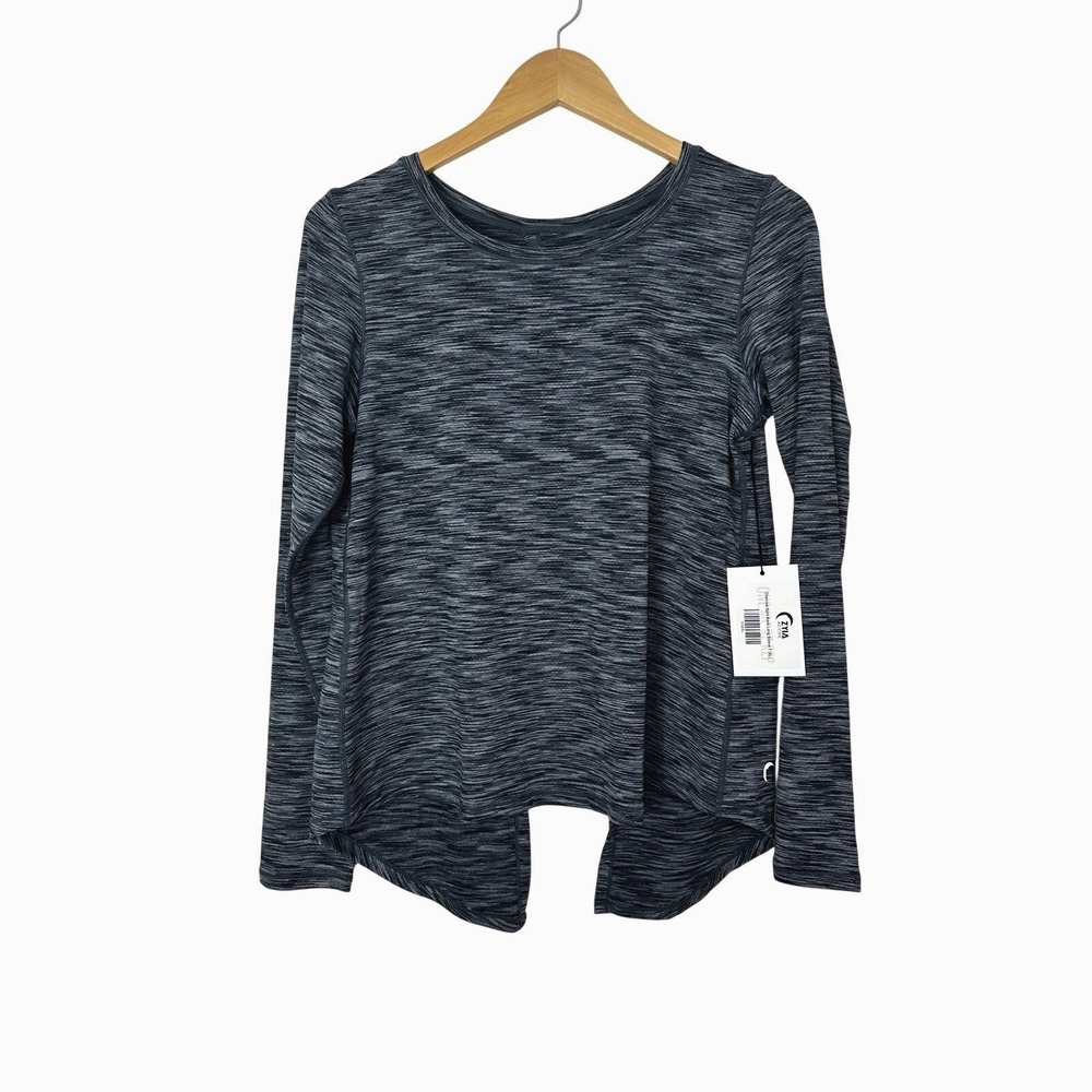 Zyia Active Charcoal Split Back Long Sleeve Tee Womens XL Stretch Yoga Gym Top